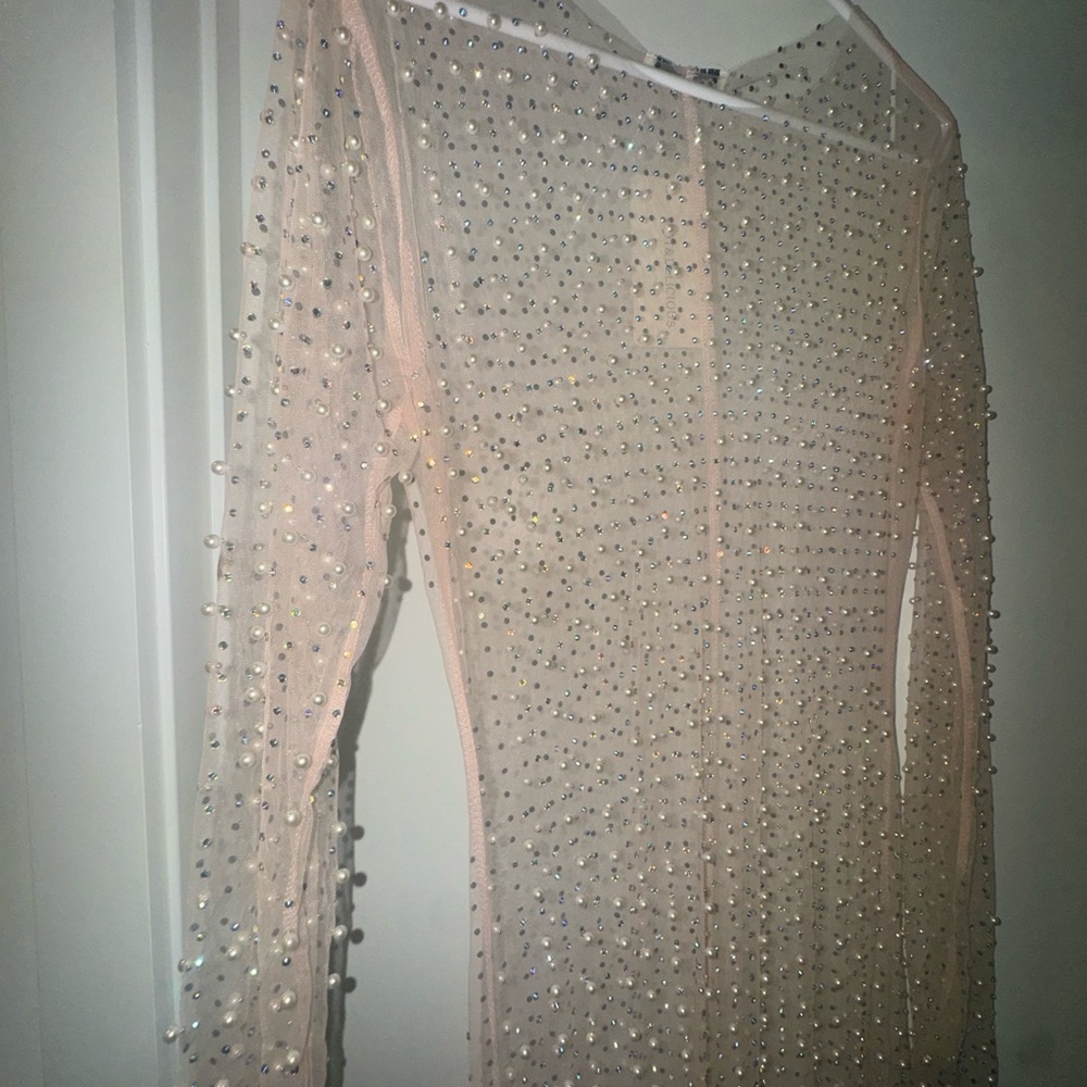 Embellished Sheer Long Sleeve Dress